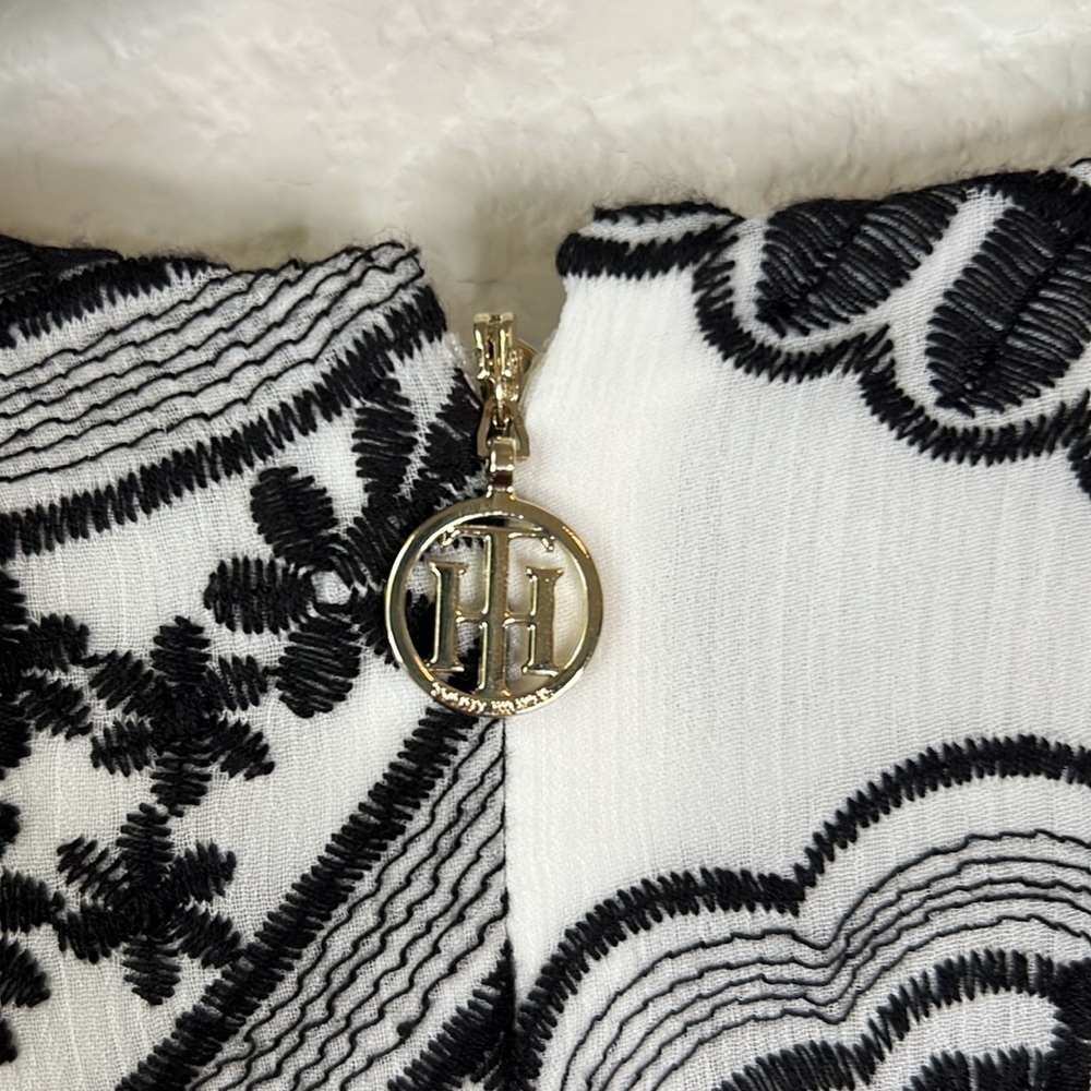 Tommy Hilfiger Paisley Embroidered Black And White Fit And Flare Dress Size 4 - Picture 9 of 10